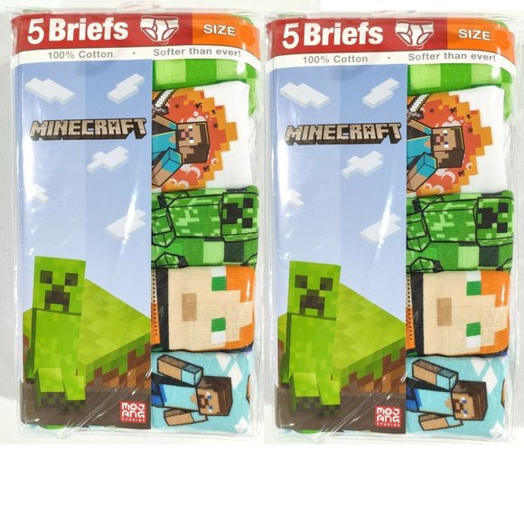 Boys Minecraft Underwear 100% Cotton Briefs Creeper Zombie Alex Gift 2pk 10 pair - Picture 1 of 8